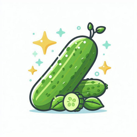 Cucumber with stars on white background. Cucumber vector illustration.のイラスト素材