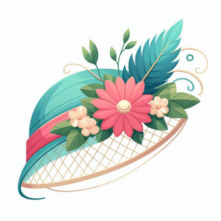 Vector illustration of a summer hat with flowers on a white background.のイラスト素材