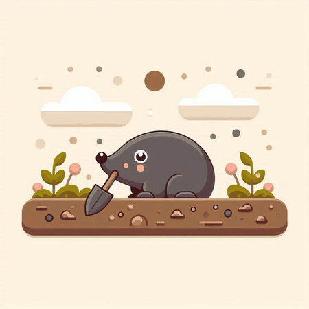 Hippopotamus digging a hole in the ground. Vector illustrationのイラスト素材