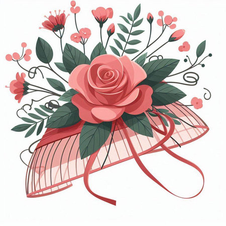 Beautiful bouquet of red roses with a bow. Vector illustration.のイラスト素材