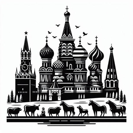 Cathedral of Intercession of Most Holy Theotokos on the Moat, Moscow, Russiaのイラスト素材