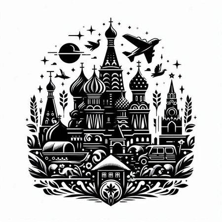 Moscow Kremlin. Monochrome vector illustrationのイラスト素材