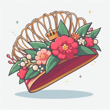 Crown with flowers and leaves. Vector illustration in cartoon style.のイラスト素材