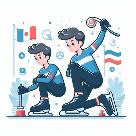 Ice hockey player with puck and stick. Flat style vector illustration.のイラスト素材