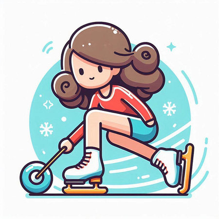 Cute little girl skating on ice skates. Vector illustration.のイラスト素材