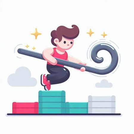 Boy is climbing up the stairs. Vector illustration in cartoon style.のイラスト素材