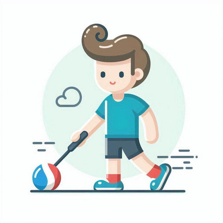 Illustration of boy playing ice hockey. Vector illustration in cartoon style.のイラスト素材
