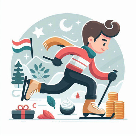 Hockey player, flat vector illustration. Cartoon style. Winter sport.のイラスト素材