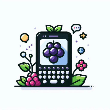 Smartphone with fruits and berries on the screen. Vector illustration.のイラスト素材