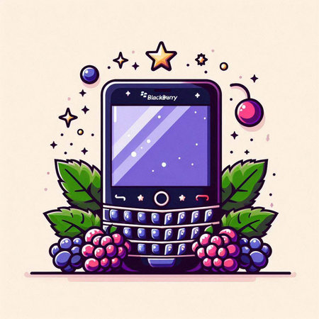 Vector illustration of mobile phone with blackberries, stars and berries.のイラスト素材