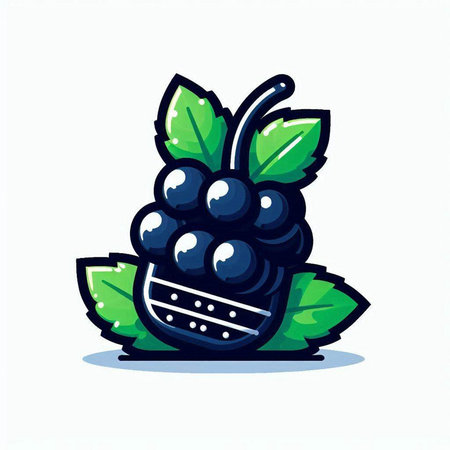Grape fruit icon. Vector illustration of blackberry with leaves.のイラスト素材