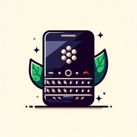 Vector illustration of smart phone with green leaves. Flat style design.のイラスト素材