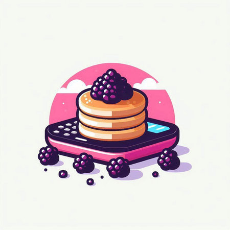 Pancakes with blackberry on a pink background. Vector illustration.のイラスト素材