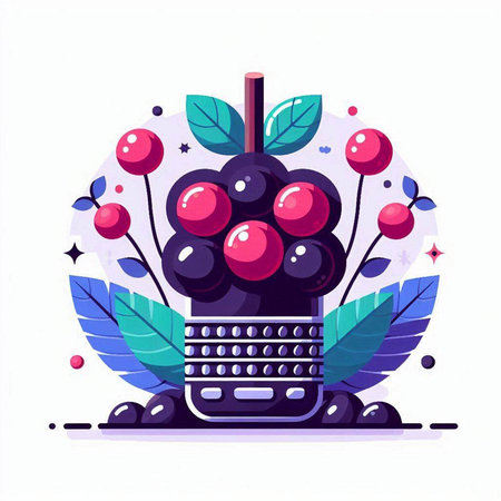 Bunch of grapes with berries. Vector illustration in flat style.のイラスト素材