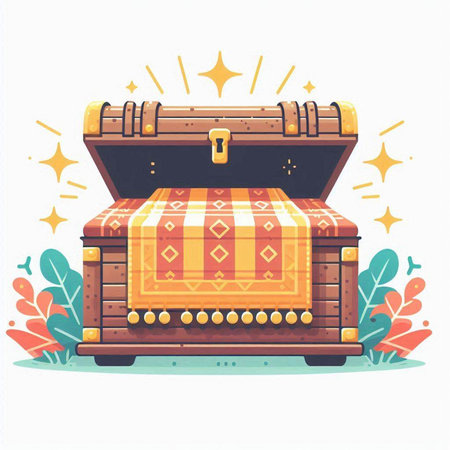 Treasure chest vector illustration isolated on white background. Flat cartoon style.のイラスト素材