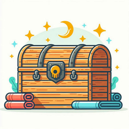 Treasure chest. Vector illustration of a treasure chest on white background.のイラスト素材