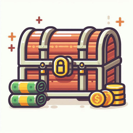 Treasure chest with coins. Vector illustration of a treasure chest.のイラスト素材