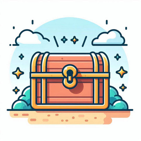 Treasure chest on the beach. Vector illustration in cartoon style.のイラスト素材