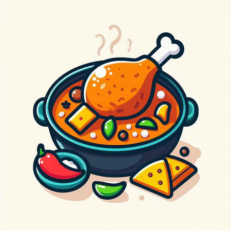 chicken curry vector illustration. hand drawn doodle icon.のイラスト素材