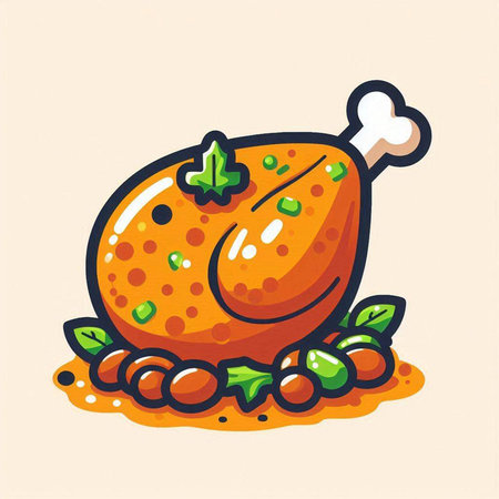 Illustration of a roasted turkey with spices and vegetables, vector illustrationのイラスト素材