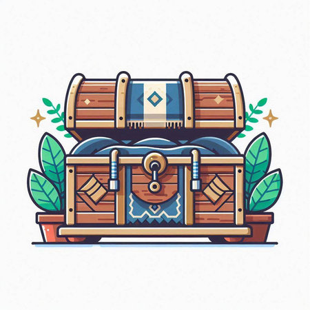 Treasure chest in cartoon style. Vector illustration isolated on white background.のイラスト素材