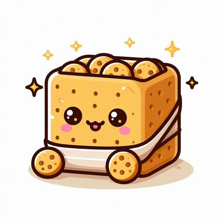 Cute cartoon kawaii cheese cube on white background. Vector illustration.のイラスト素材