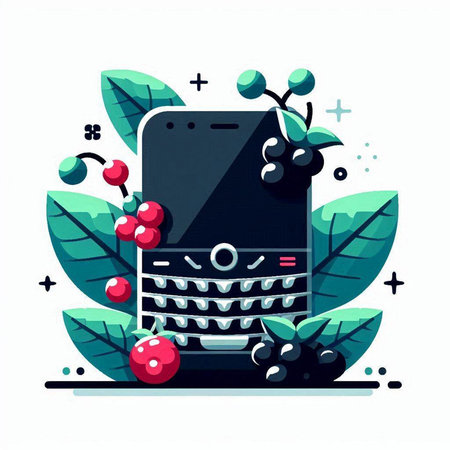 Smartphone with berries and leaves. Vector illustration in flat style.のイラスト素材