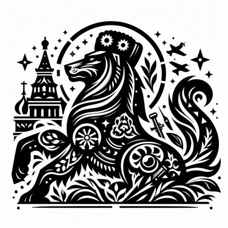 Lion. Black and white vector illustration. Tattoo art.のイラスト素材