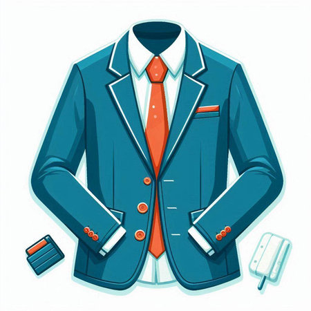 Vector illustration of a blue business suit with tie and briefcase.のイラスト素材