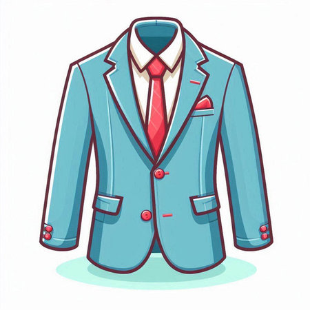 Vector illustration of a blue jacket with a red tie on a white backgroundのイラスト素材