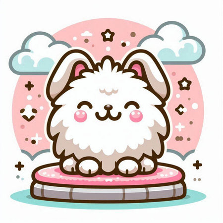 Cute cartoon rabbit sitting on a pedestal. Vector illustration.のイラスト素材