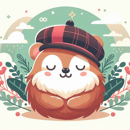 Cute hamster in a plaid hat. Vector illustration.のイラスト素材