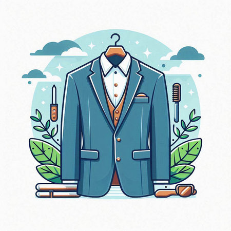 Wedding groom suit and accessories. Vector illustration in flat styleのイラスト素材