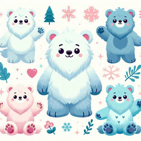Seamless pattern with cute bears and snowflakes. Vector illustration.のイラスト素材