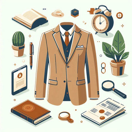 Flat isometric illustration of a man's suit and accessories.のイラスト素材