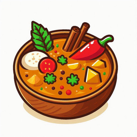 Thai tom yum soup on white background, vector illustration.のイラスト素材