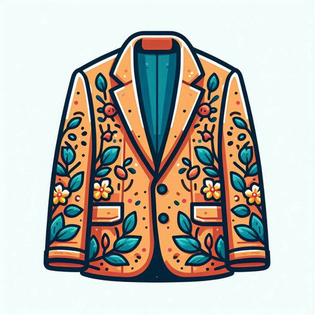 Vintage coat with floral pattern. Colorful vector illustration isolated on white background.のイラスト素材