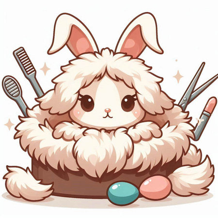 Illustration of a Cute Easter Bunny with a Hair Dressing Setのイラスト素材