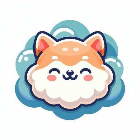 Cute fox with cloud on white background. Vector illustration in cartoon style.のイラスト素材