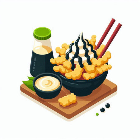Illustration of japanese food in isometric style on white backgroundのイラスト素材