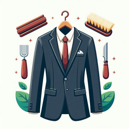 Wedding groom suit with knife and fork. Vector illustration.のイラスト素材