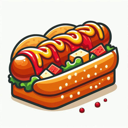 Hot dog icon isolated on white background. Fast food vector illustration.のイラスト素材