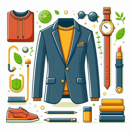 Vector illustration of a man's clothing and accessories. Men's fashion and beauty.のイラスト素材