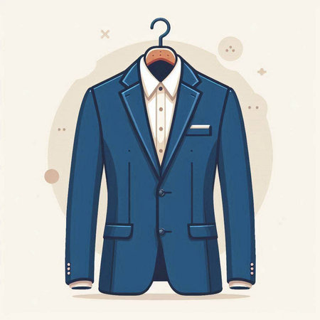 Blue suit with a hanger on a white background. Vector illustrationのイラスト素材
