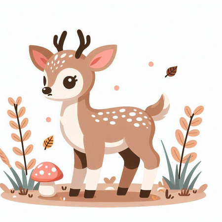 Cute little deer in the forest. Vector illustration in cartoon style.のイラスト素材