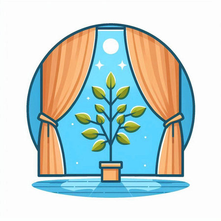 Curtains with a tree on the stage. Vector illustration.のイラスト素材