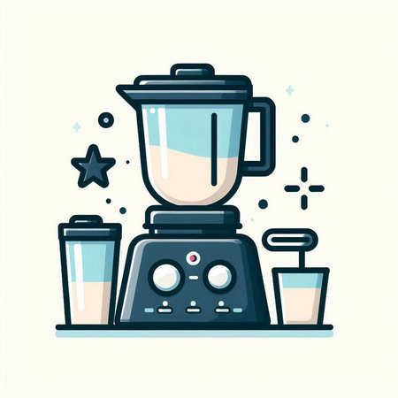 Kitchen blender with ingredients. Vector illustration in doodle style.のイラスト素材