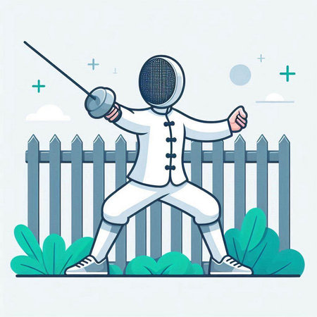 Fencing. Vector illustration in a flat style. Cartoon character.のイラスト素材