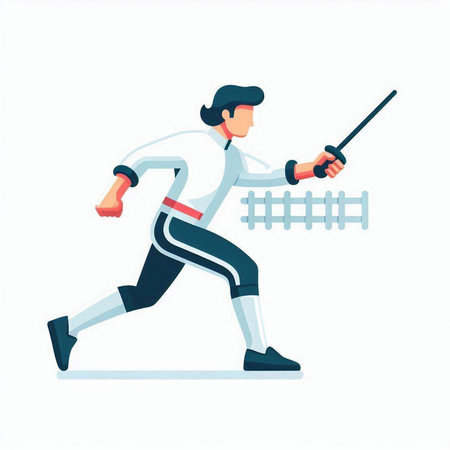 Man in fencing costume fighting with sword. Vector illustration in flat styleのイラスト素材