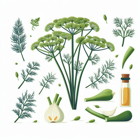 Fresh dill and parsley. Vector illustration in a flat style.のイラスト素材